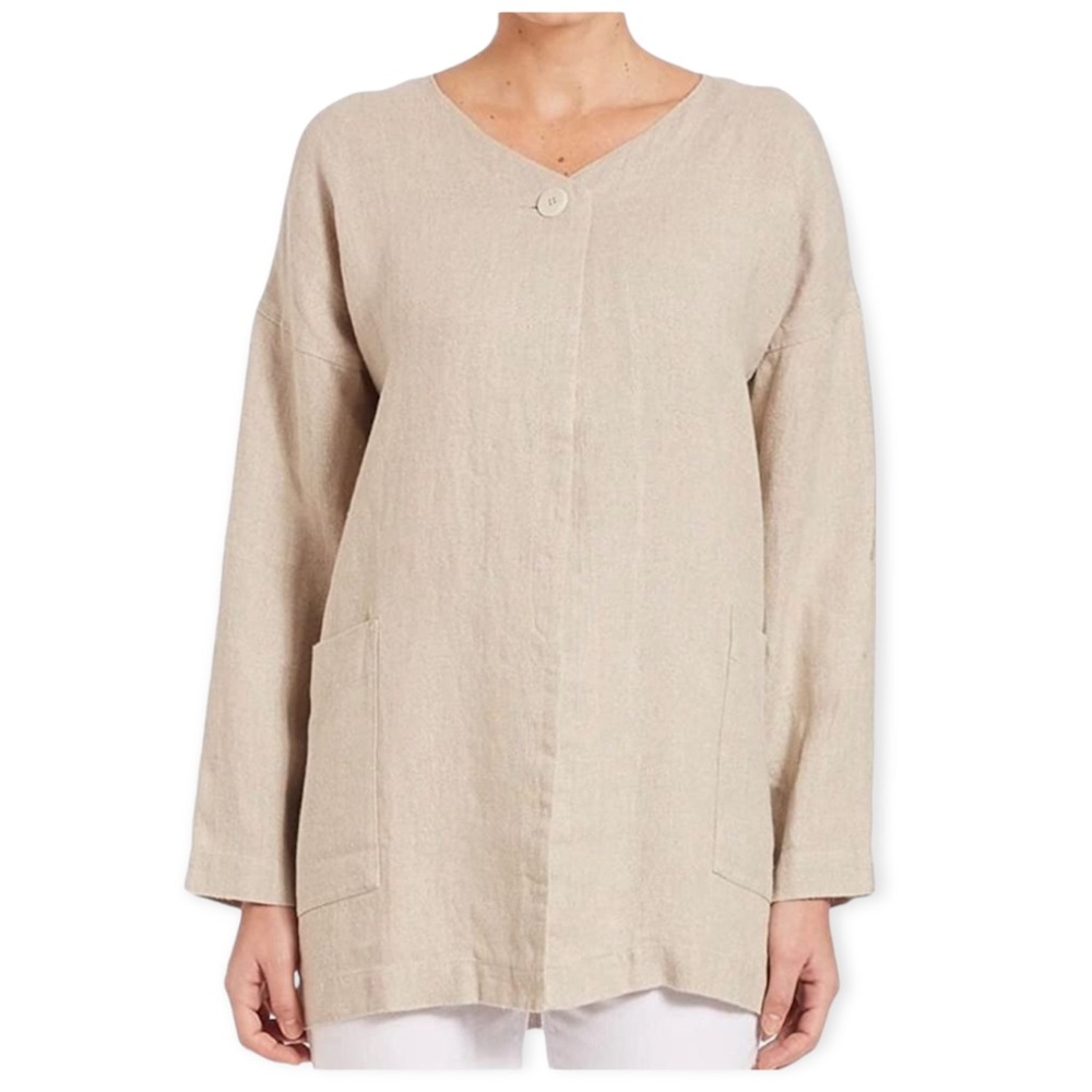 Eileen Fisher Linen Hopsack Boxy Jacket Size M Oversized Minimalist Lagenlook